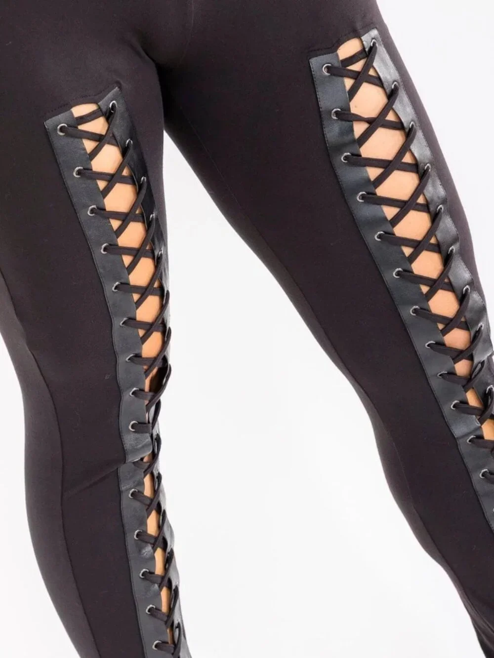 🖤 NWT Black Lace Up Corset Leggings Super Soft Stretchy 1XL 🖤 - Picture 2 of 3